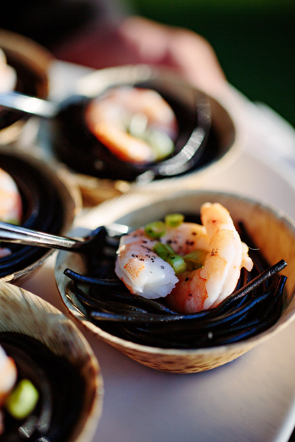 Japanese squid ink pasta salad with shrimp